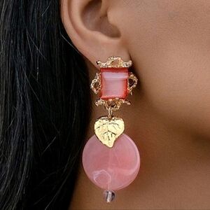 NEW! ZARA Stunning & Elegant Pink Blush and Gold Dangle Post Earrings